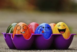 painted eggs in carton